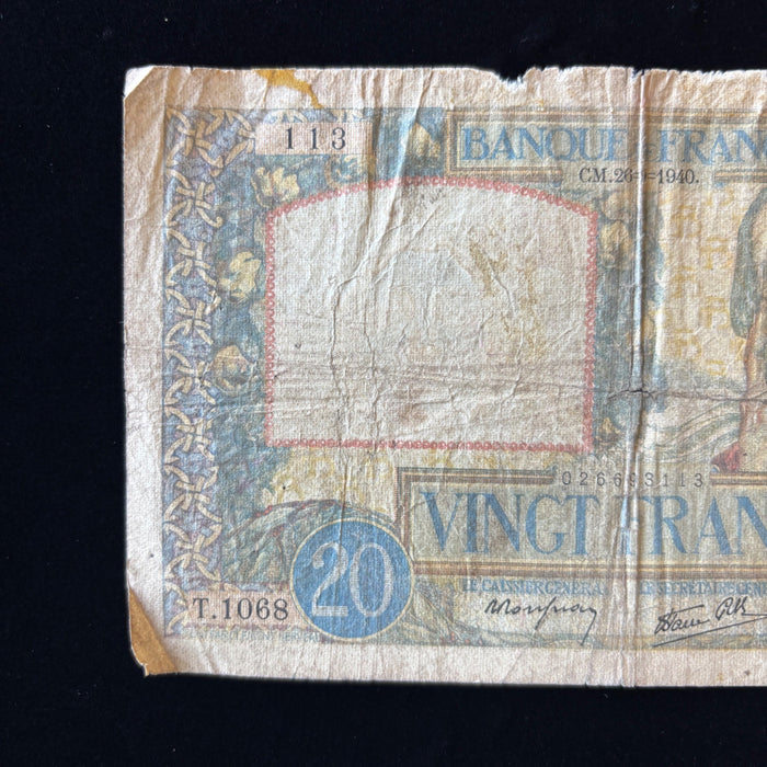 Vintage Banknote 1940 Lot of 3 Old French Money France WWII Vichy Era Watermark