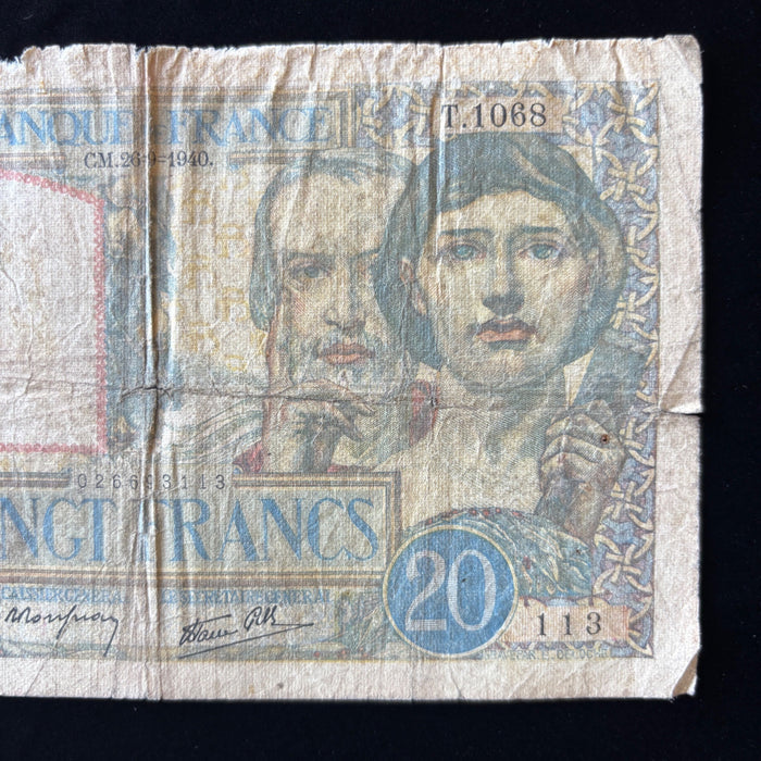 Vintage Banknote 1940 Lot of 3 Old French Money France WWII Vichy Era Watermark