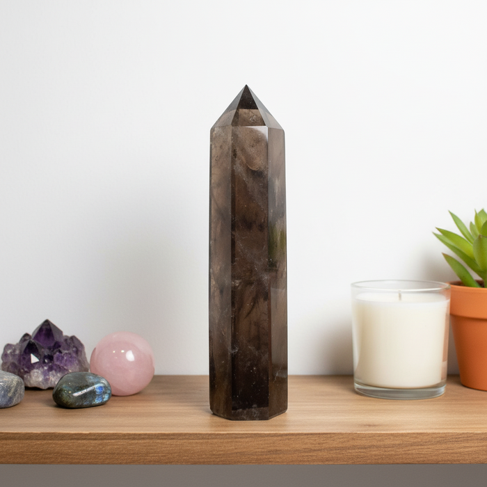 Smoky Quartz Wand Dark Brown Crystal Tower Point