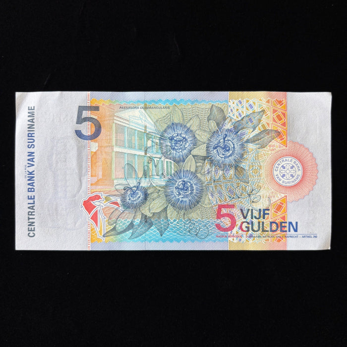 Vintage Banknote Suriname Bird Butterfly Bat Gold Foil UV Verified 5 Gulden AU