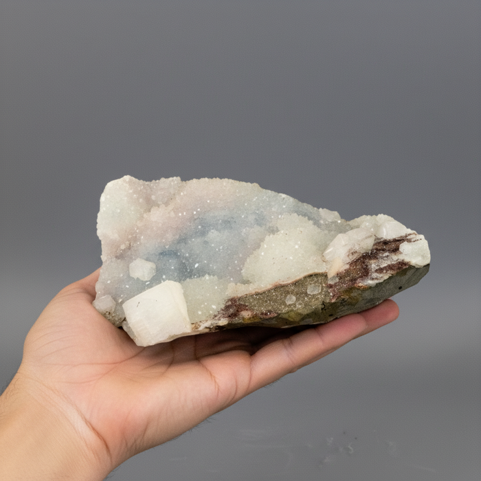Chalcedony Quartz Cluster Apophyllite Blue White 6.5 Inch