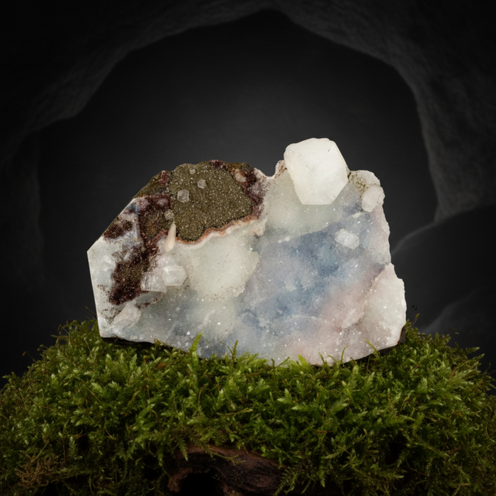 Chalcedony Quartz Cluster Apophyllite Blue White 6.5 Inch