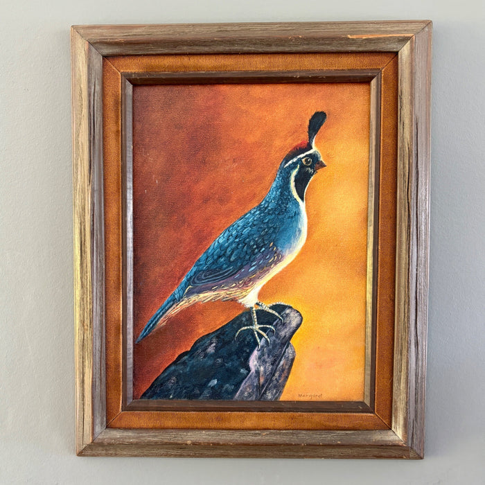 Vintage California Quail Oil Painting Signed Margaret Original Framed Bird Art