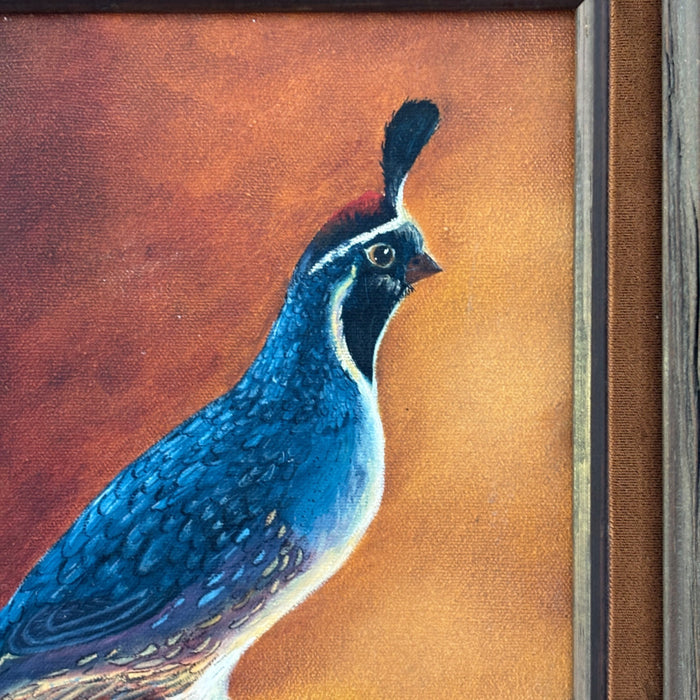 Vintage California Quail Oil Painting Signed Margaret Original Framed Bird Art