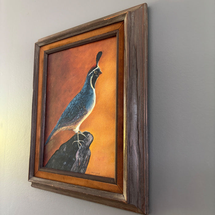 Vintage California Quail Oil Painting Signed Margaret Original Framed Bird Art