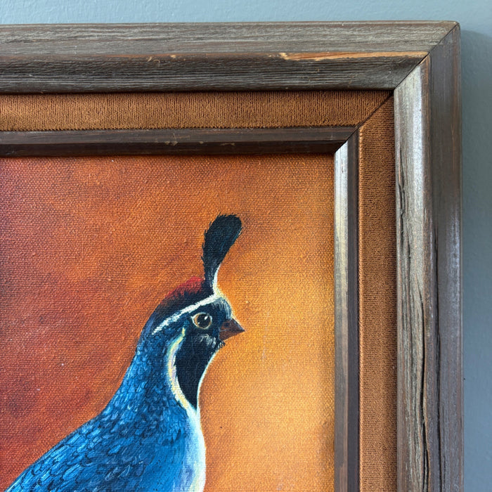 Vintage California Quail Oil Painting Signed Margaret Original Framed Bird Art