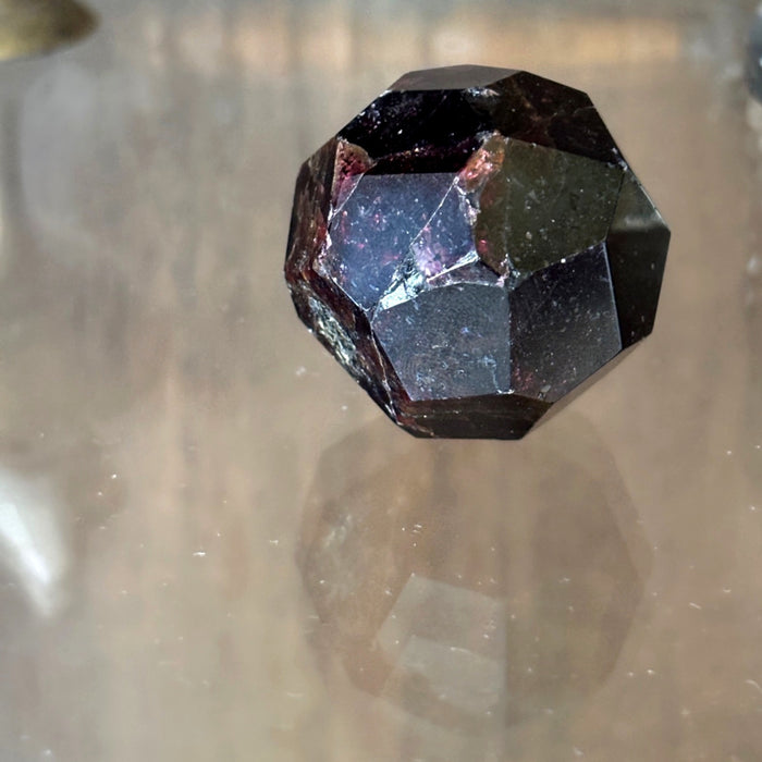 Garnet Sphere Faceted Red Crystal Ball Gemstone w/ Stand