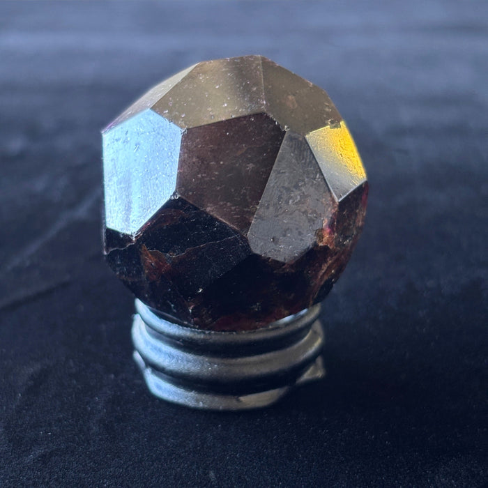 Garnet Sphere Faceted Red Crystal Ball Gemstone w/ Stand