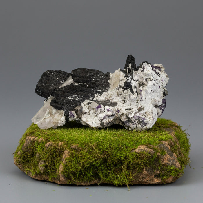 Fluorite Cluster Purple Black Tourmaline Quartz 4 Inch