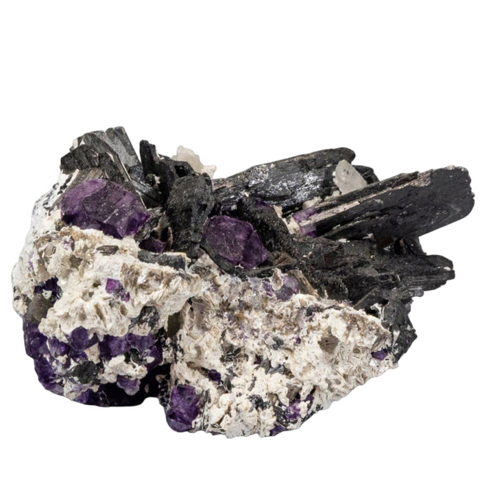 Fluorite Cluster Purple Black Tourmaline Quartz 4 Inch