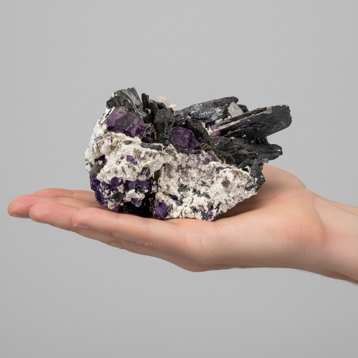 Fluorite Cluster Purple Black Tourmaline Quartz 4 Inch