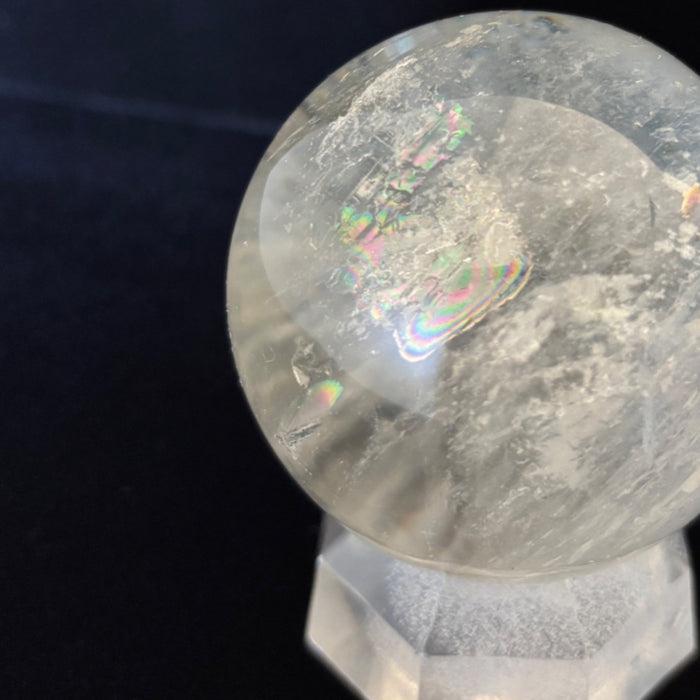Clear Quartz Sphere Deluxe Rainbow Crystal Ball w/ Stand