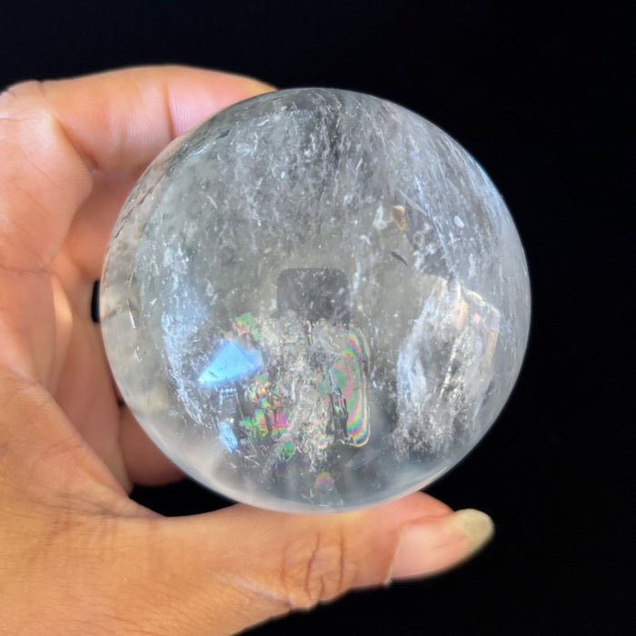 Clear Quartz Sphere Deluxe Rainbow Crystal Ball w/ Stand