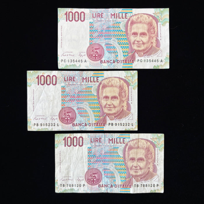 Vintage Banknote Lot 1990 Italy 1000 Lire Maria Montessori Education Watermark
