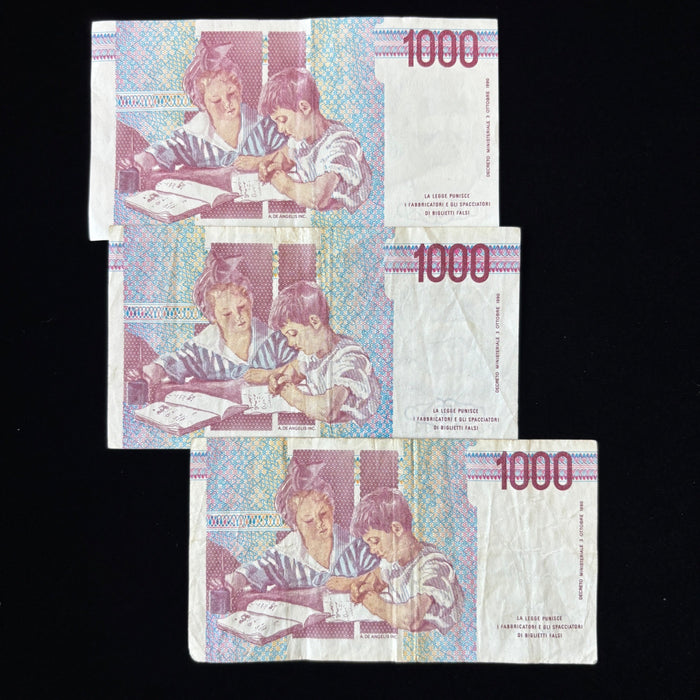 Vintage Banknote Lot 1990 Italy 1000 Lire Maria Montessori Education Watermark