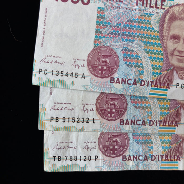 Vintage Banknote Lot 1990 Italy 1000 Lire Maria Montessori Education Watermark