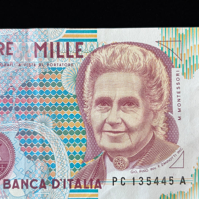 Vintage Banknote Lot 1990 Italy 1000 Lire Maria Montessori Education Watermark