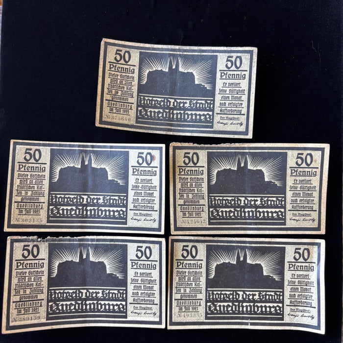 Antique Banknote 1921 Lot Germany Notgeld Quedlinburg 50 Pfennig Silhouette Art