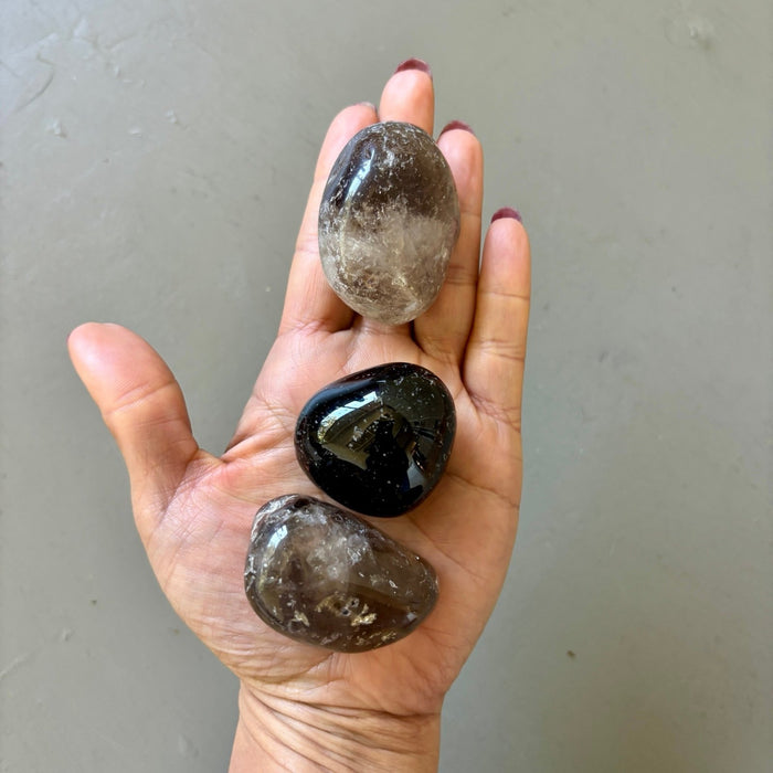 Smoky Quartz Tumbled Stone Large Trio Brown Grounding Set