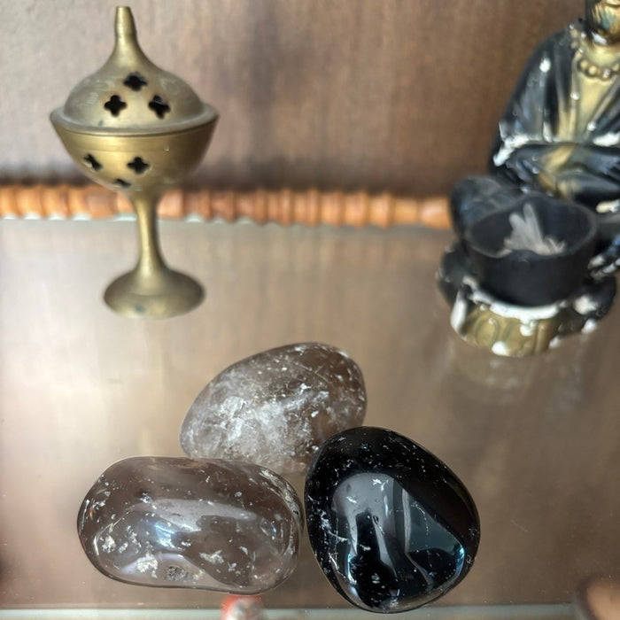 Smoky Quartz Tumbled Stone Large Trio Brown Grounding Set