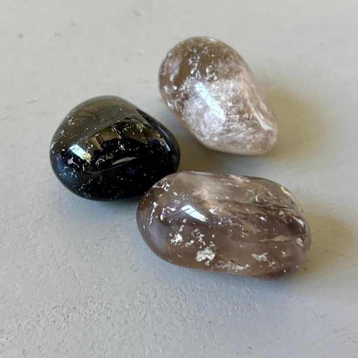 Smoky Quartz Tumbled Stone Large Trio Brown Grounding Set
