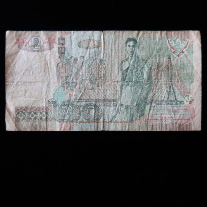 Vintage Banknote Thailand 20 Baht King Rama IX Rama VIII Watermark UV Verified