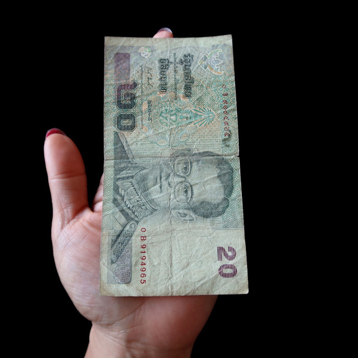 Vintage Banknote Thailand 20 Baht King Rama IX Rama VIII Watermark UV Verified
