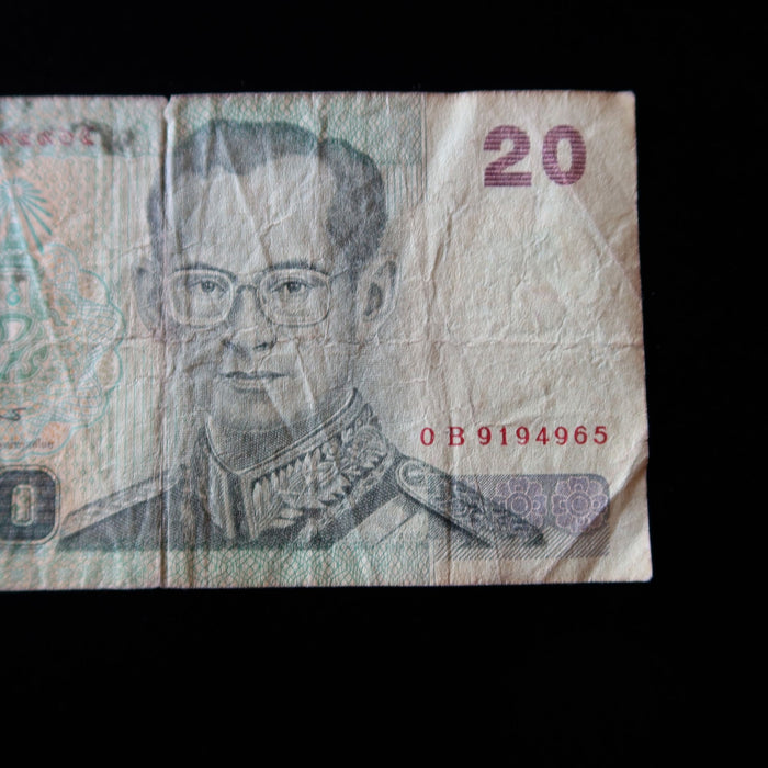 Vintage Banknote Thailand 20 Baht King Rama IX Rama VIII Watermark UV Verified