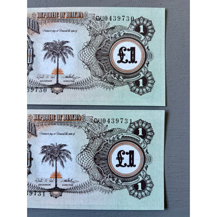 Vintage Banknote Set 1968 Consecutive Pair Biafra UNC Crisp Dead Rebel Currency