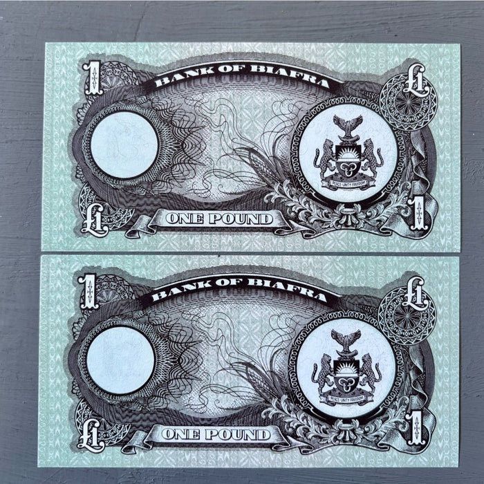 Vintage Banknote Set 1968 Consecutive Pair Biafra UNC Crisp Dead Rebel Currency
