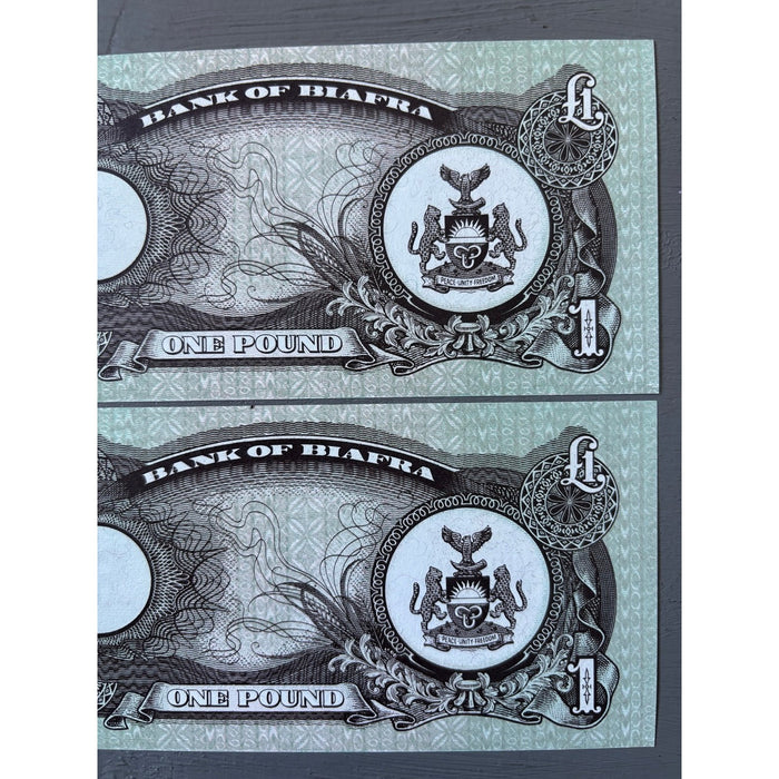Vintage Banknote Set 1968 Consecutive Pair Biafra UNC Crisp Dead Rebel Currency