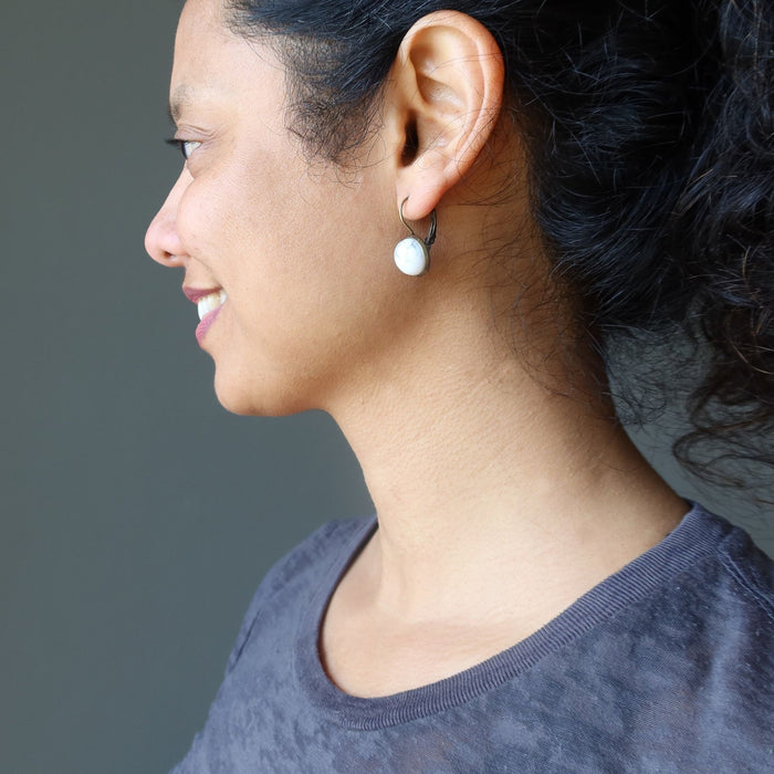 Howlite Earrings Inner Peace Gems Bronze Leverback White Stone