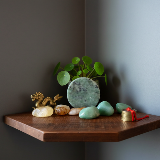 aventurine, jade, citrine stones in a money corner