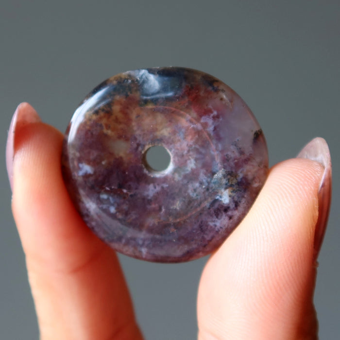 Moss Agate Gemstone Donut Set of 9 Green Red Circles