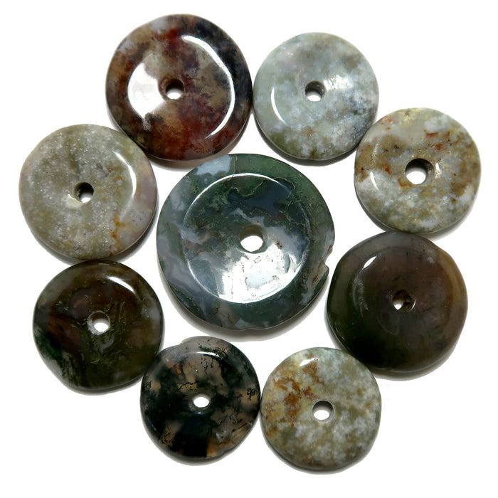 Moss Agate Gemstone Donut Set of 9 Green Red Circles