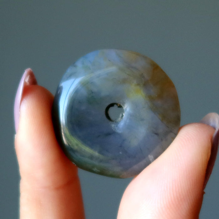 Moss Agate Gemstone Donut Set of 9 Green Red Circles