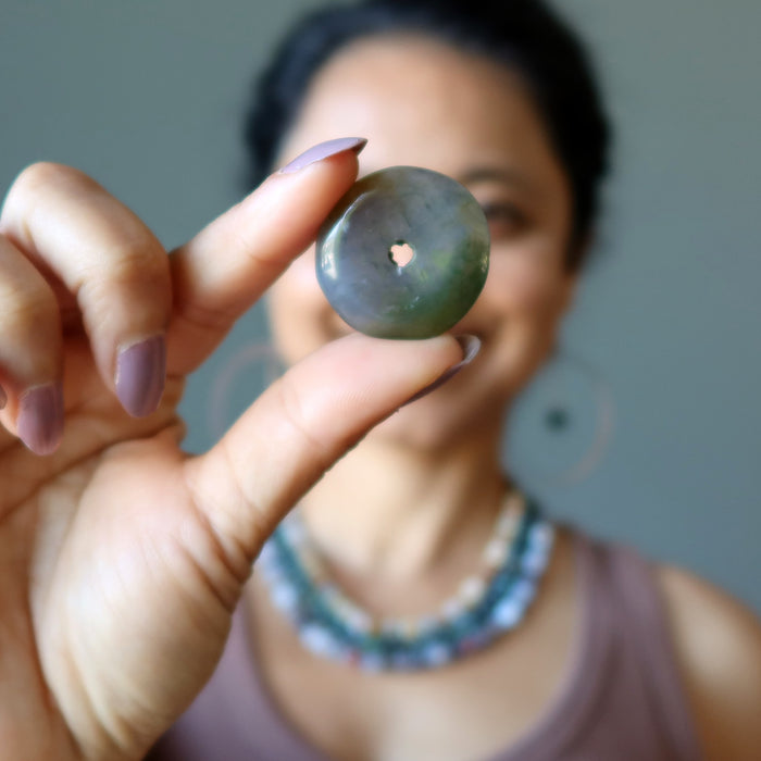 Moss Agate Gemstone Donut Set of 9 Green Red Circles