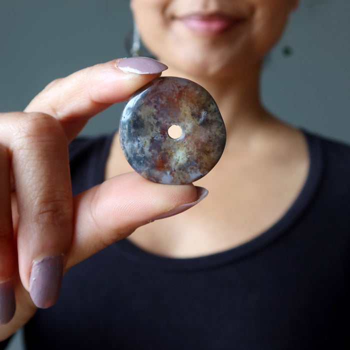 red moss agate donut stone