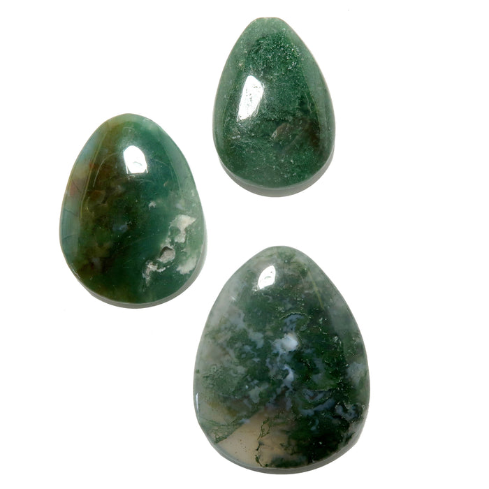 Moss Agate Set of 3 Green Pear Polished Gemstone Amulets