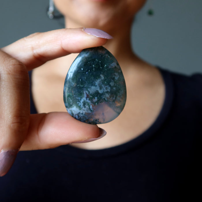 Moss Agate Grid Crystal Green Job Finder Pear