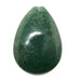 Teardrop-shaped green Moss Agate stone on a white background