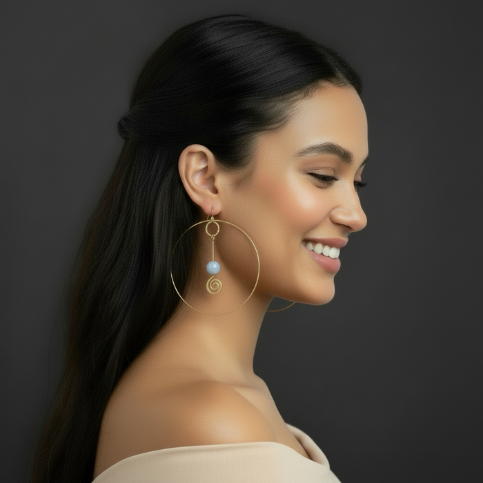 Blue Lace Agate Earrings Serenity Hoops Gold