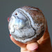 crazy lace agate sphere in hand