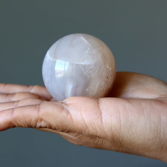 Flower Agate Sphere White Clouds Crystal Ball