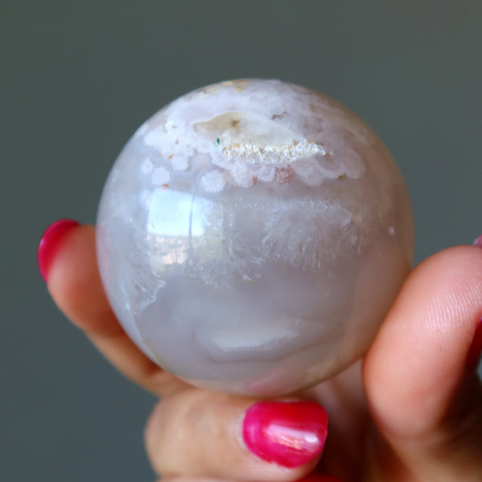 Flower Agate Sphere White Clouds Crystal Ball