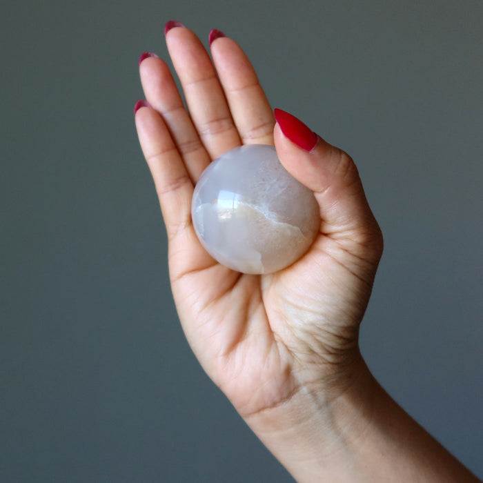 Flower Agate Sphere White Clouds Crystal Ball