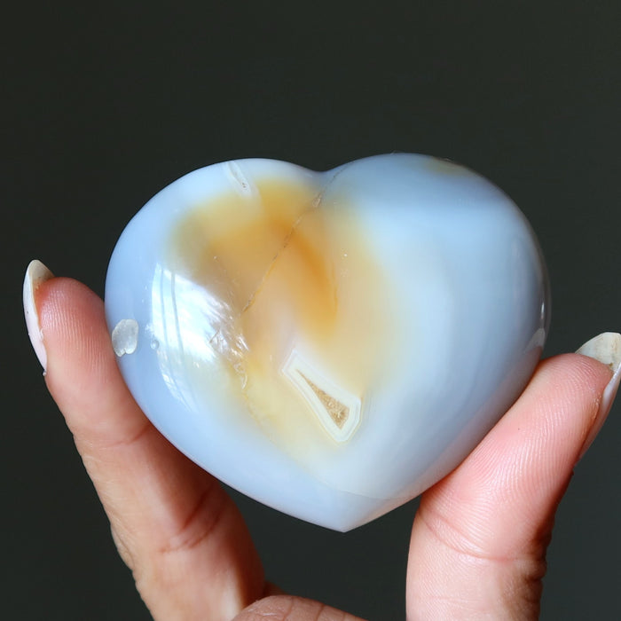 Agate Heart White Love is Glossy Gemstone