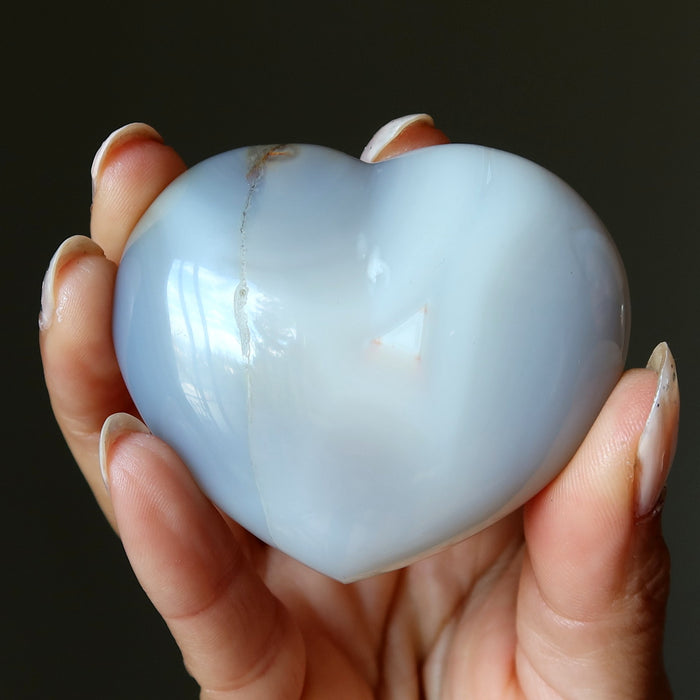 Agate Heart White Love is Glossy Gemstone
