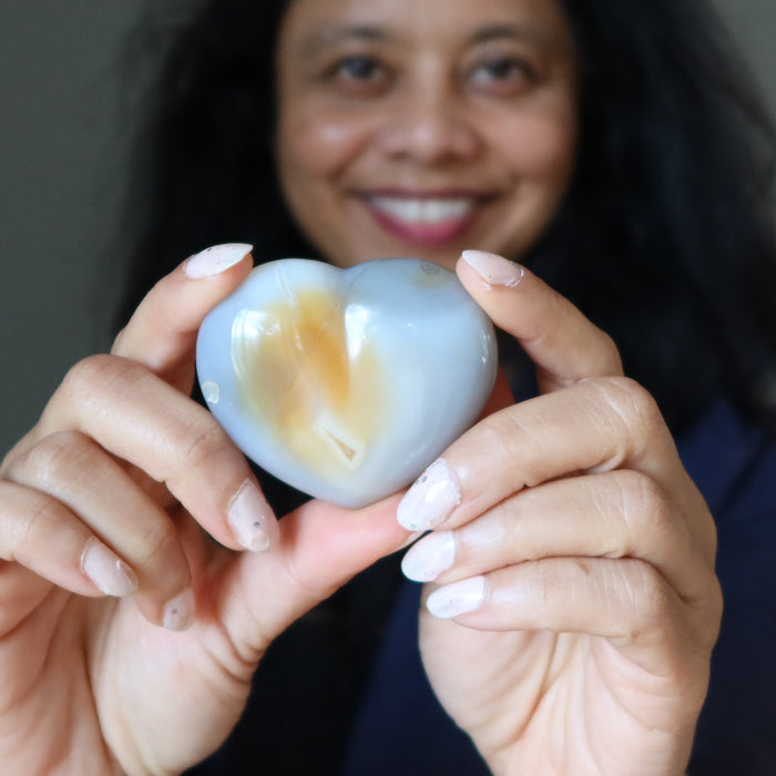 Agate Heart White Love is Glossy Gemstone