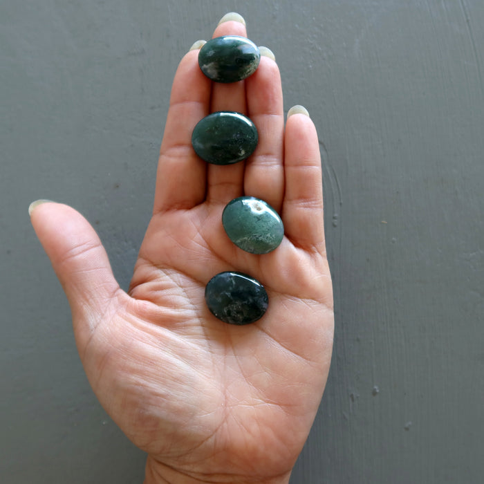 Moss Agate Oval Cabochon Crystal Bundle of 4